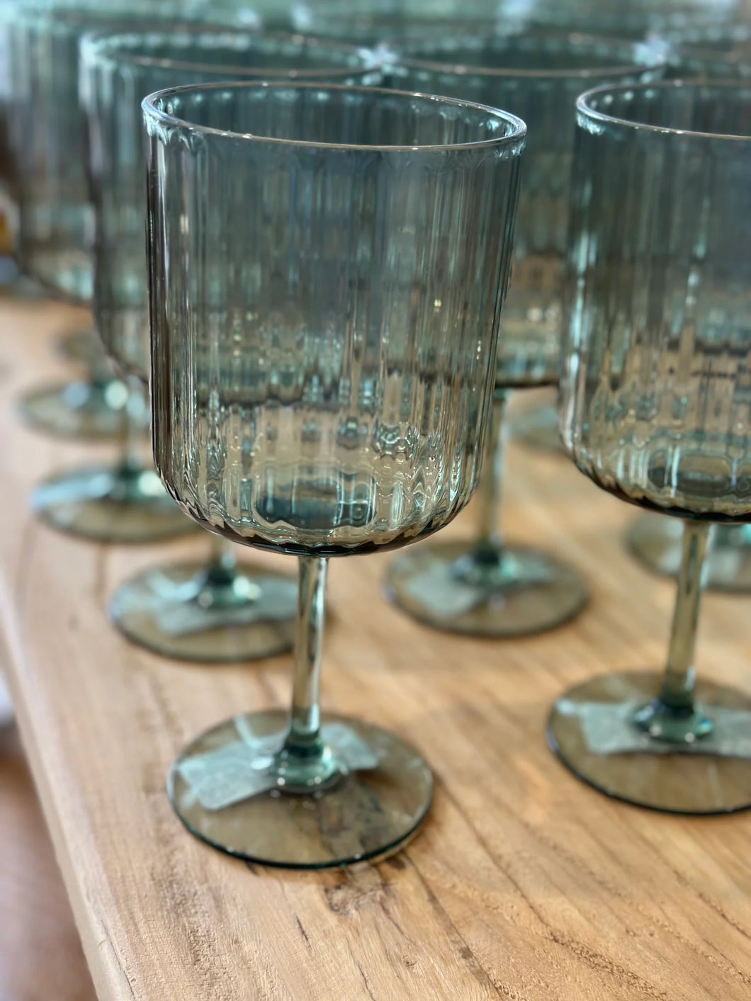 Green Ribbed Acrylic Wine Glass
