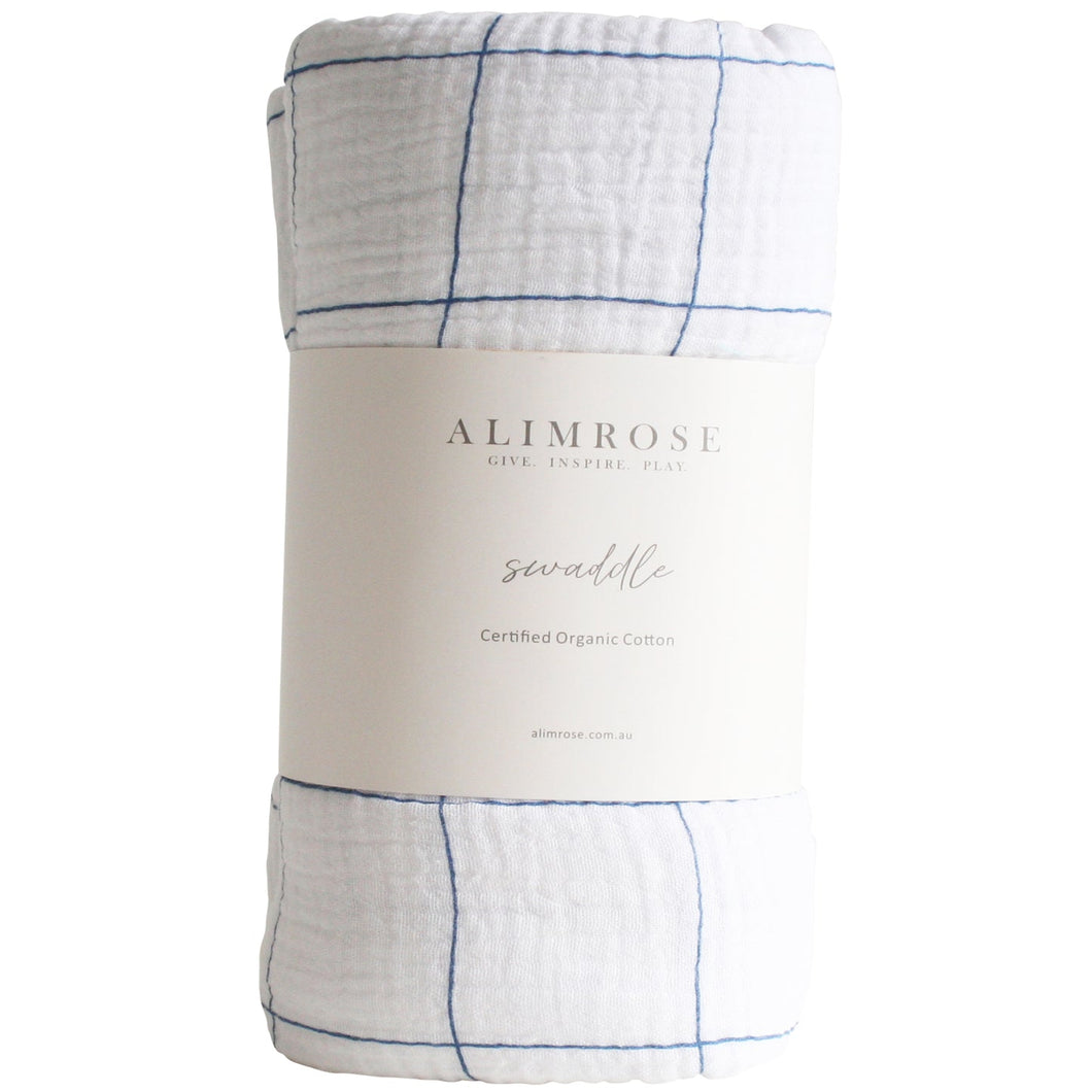 Muslin Swaddle Grid Navy