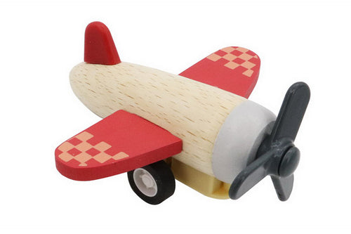 Wooden Retro Pull Back Plane - Red