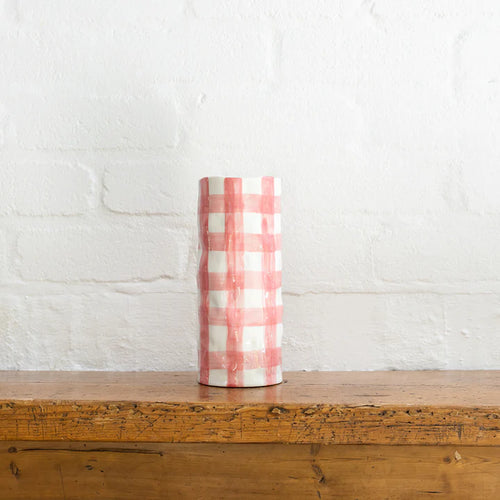 Pink Gingham Vase - Medium