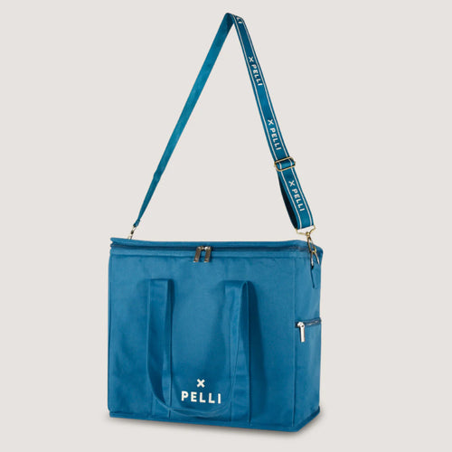 Chill Homie Crossbody - Canvas Large Cooler Bag with Shoulder Strap in Dark Teal Blue