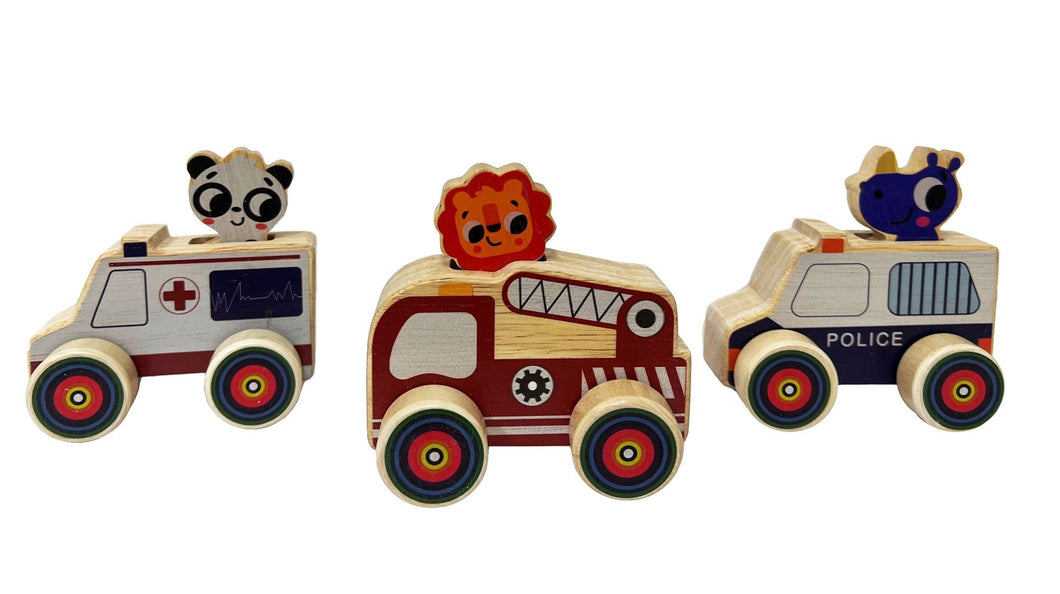 Wooden Wheelie Animal Emergency Vehicle (assorted)