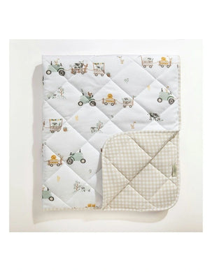 Reversible Quilted Cot Comforter - Tractor Ride