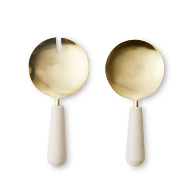 Aries Cream/Gold Resin Salad Server Set