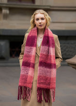 Lumi Woven Plaid Pattern Wool Mohair Chunky Scarf- Cherry