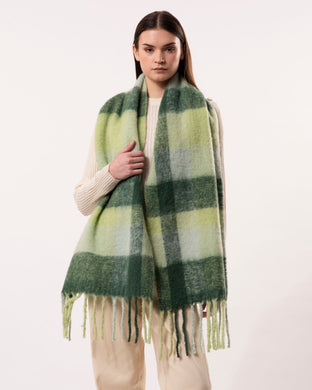 Lumi Plaid Wool Mohair Chunky Scarf - Emerald (Unisex)