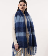 Lumi Woven Plaid Pattern Wool Mohair Chunky Scarf- Blue