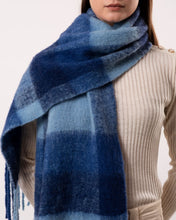 Lumi Woven Plaid Pattern Wool Mohair Chunky Scarf- Blue