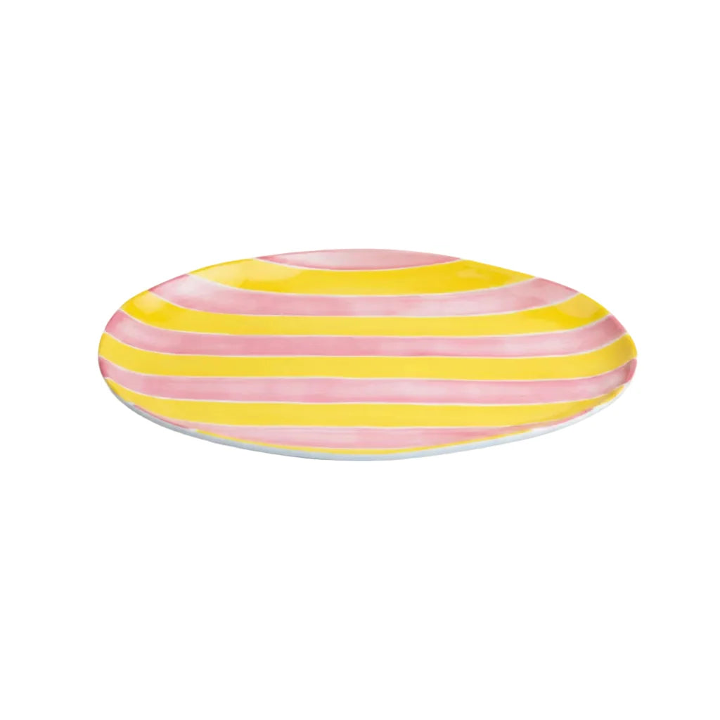 Yellow & Pink Stripe Ceramic Platter