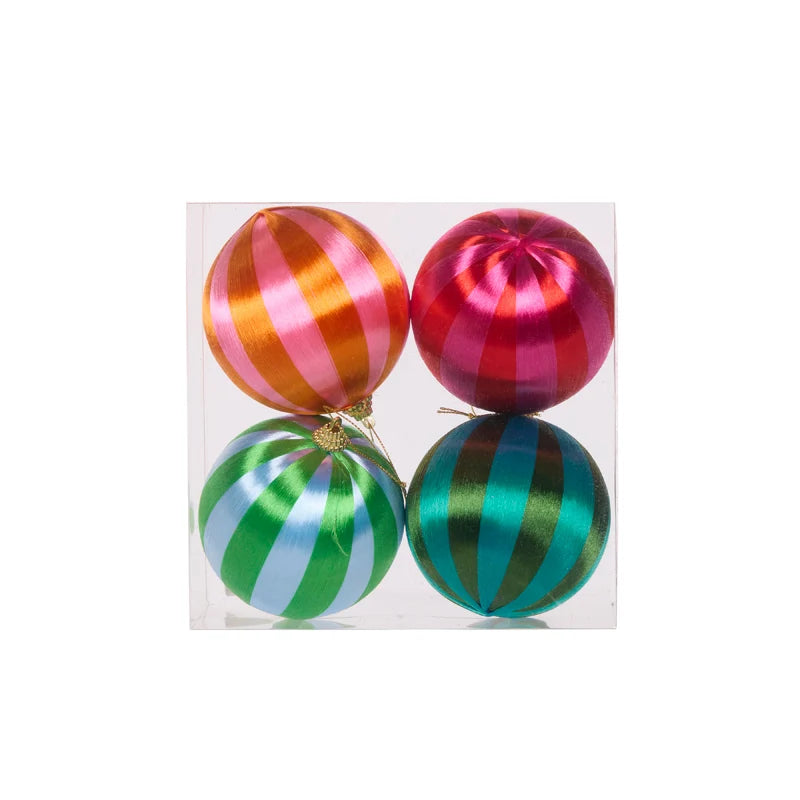 Striped Silk Baubles Pack of 4