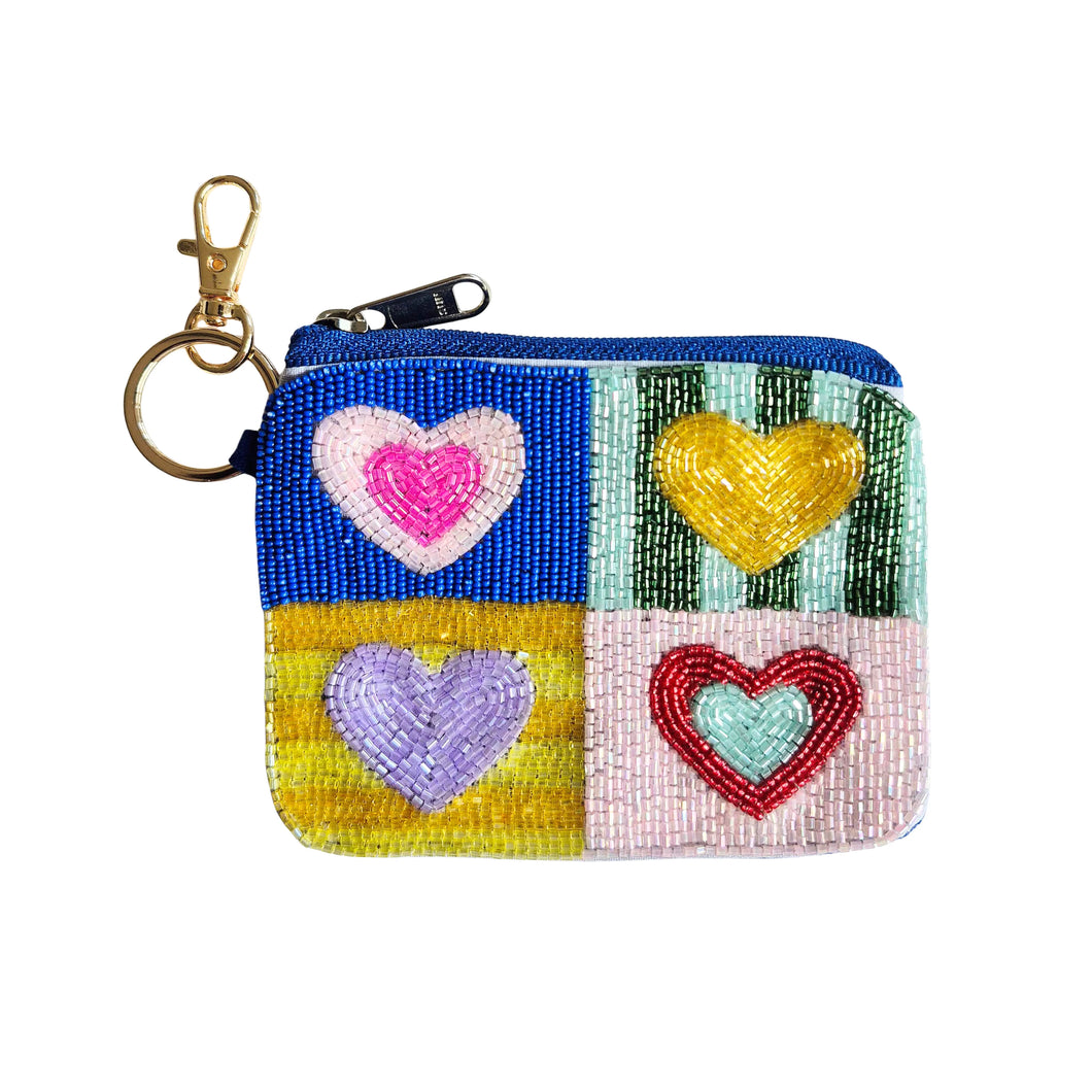 Beaded Keychain Pouch - Love Hearts