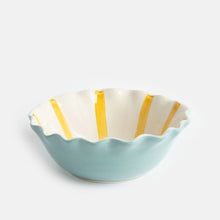 Blue Scallop Edge Yellow Stripe Bowl