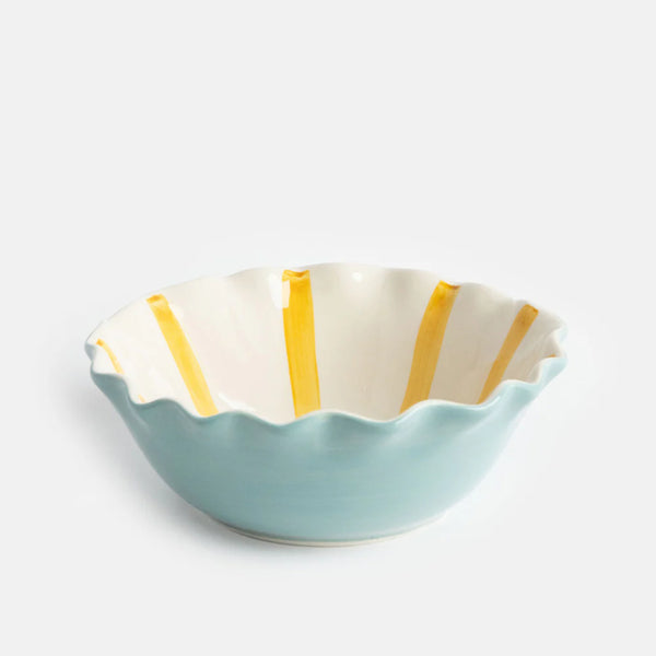 Blue Scallop Edge Yellow Stripe Bowl