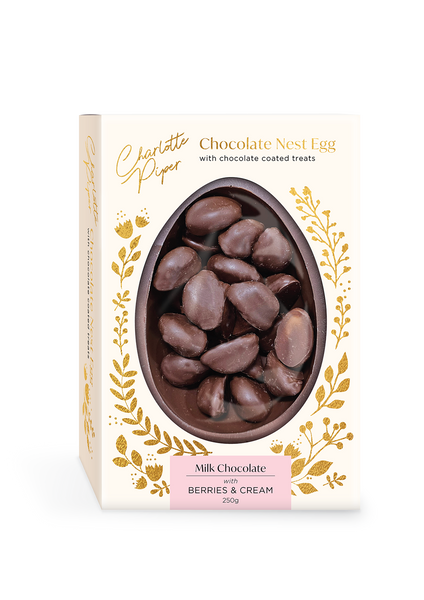 Milk Chocolate Nest Egg with Chocolate Coated Berries & Cream