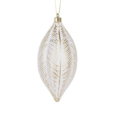 White and Gold Feather Drop Bauble