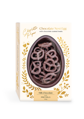 Milk Chocolate Nest Egg with Chocolate Coated Pretzels