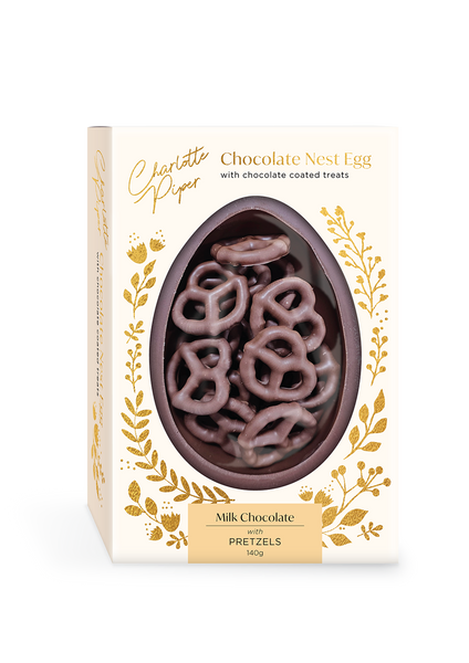 Milk Chocolate Nest Egg with Chocolate Coated Pretzels