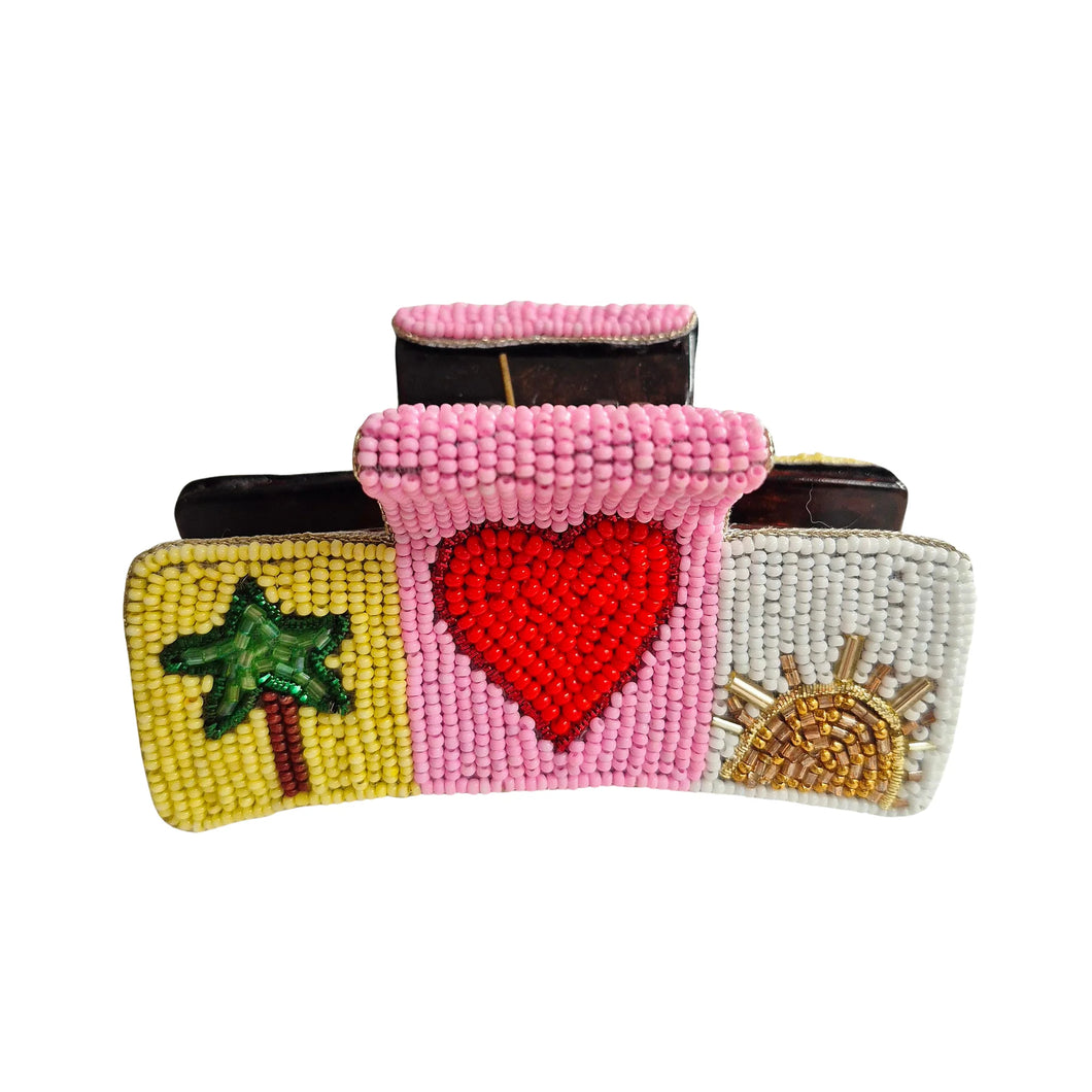 Beaded Hair Clip - Palm/Heart/Sun