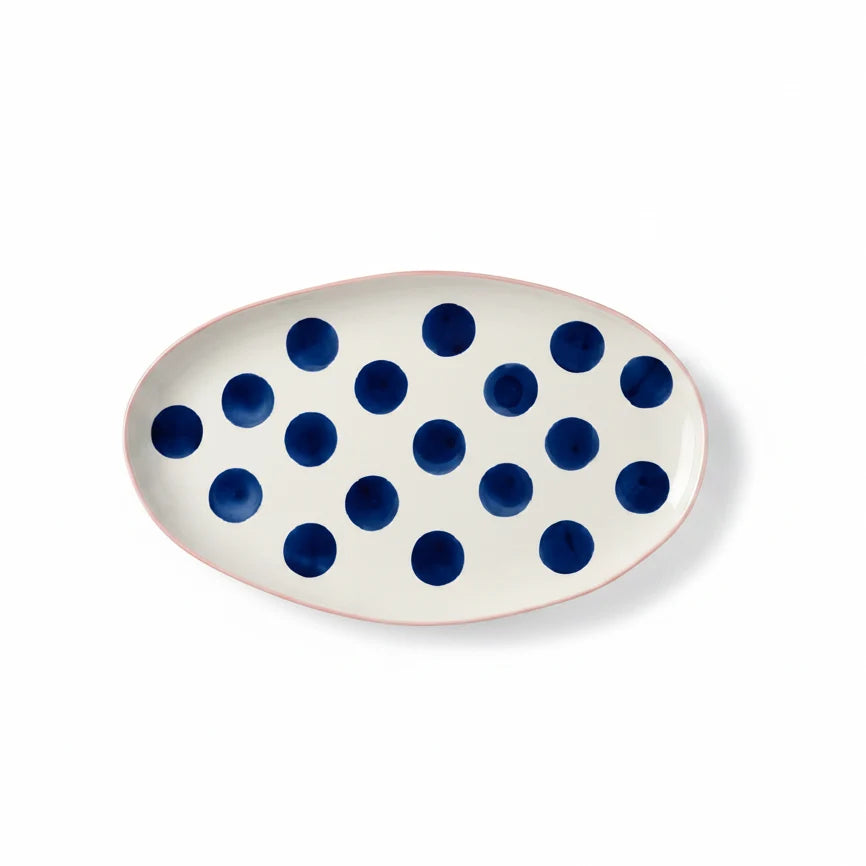 Navy Spots & Pink Rim Ceramic Platter