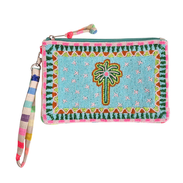 Beaded Wristlet Clutch - Neon Palm