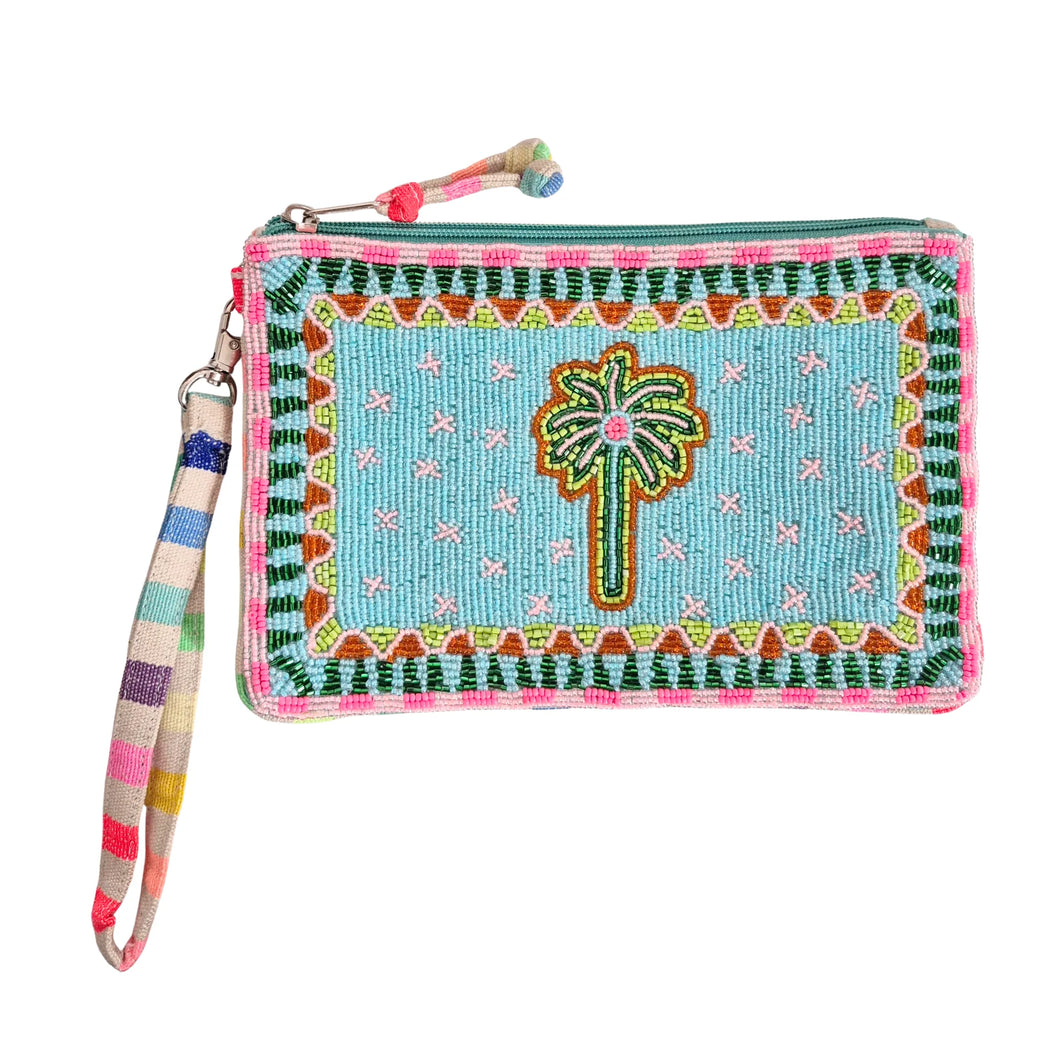 Beaded Wristlet Clutch - Neon Palm