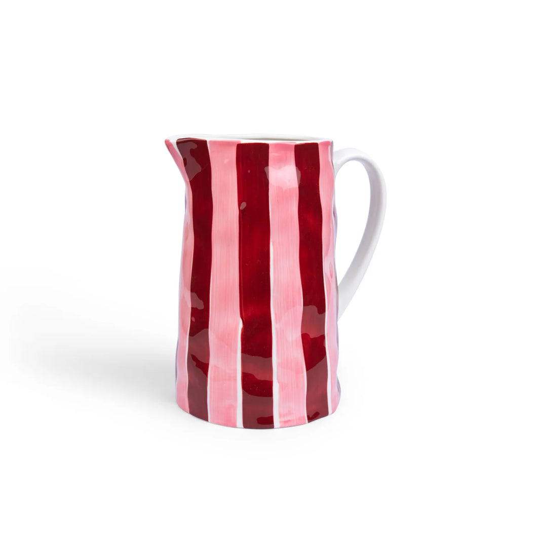 Red & Pink Stripe Ceramic Jug