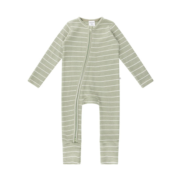 Waffle Onesie - Sage Stripe