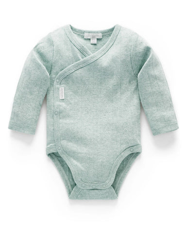 Pointelle Wrap Bodysuit Fern Melange LS (Various Sizes)