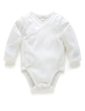 Pointelle Long Sleeve Wrap Bodysuit- White (Various Sizes)