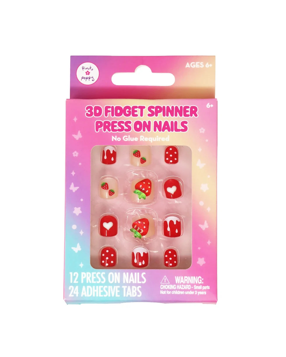 3D Fidget Spinner Press On Nails Strawberry