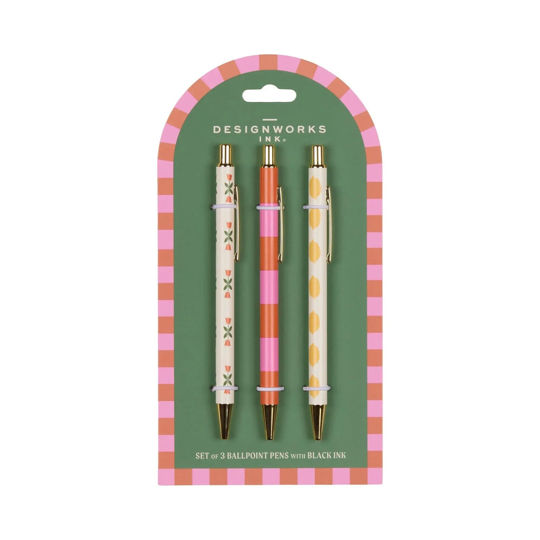 Flower, Stripe, Lemon A Dopo Set Of 3 Pens