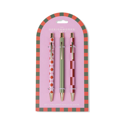Diamond, Stripe, Check A Dopo Set Of 3 Pens