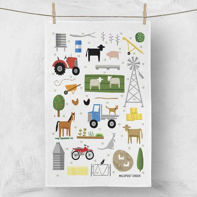 Linen Tea Towel - On the Farm