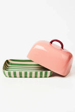 Pink, Green & Cream Stripe Butter Dish