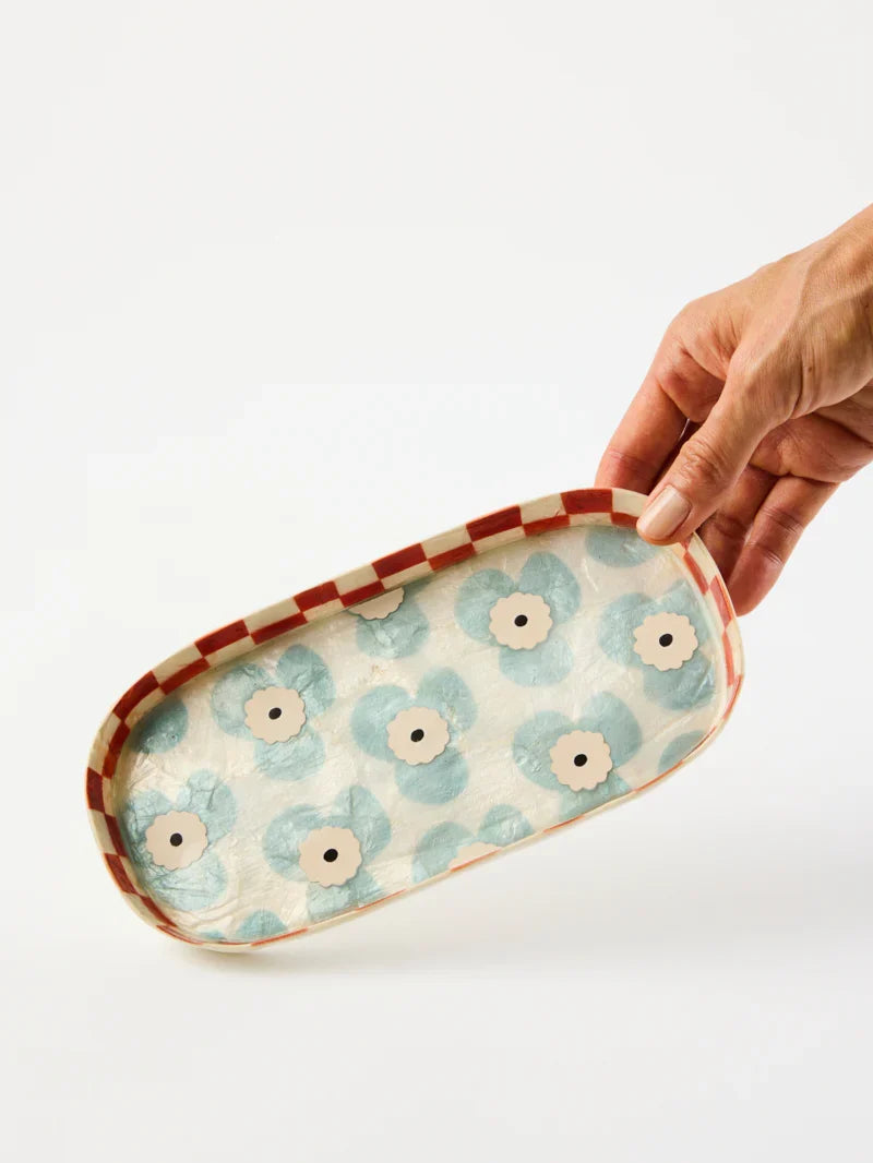 Floral Blue & Red Check Tray