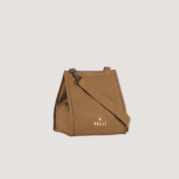 Cross the Sea Waxed Canvas Crossbody Insulated Lunch Bag - Ginger Brown