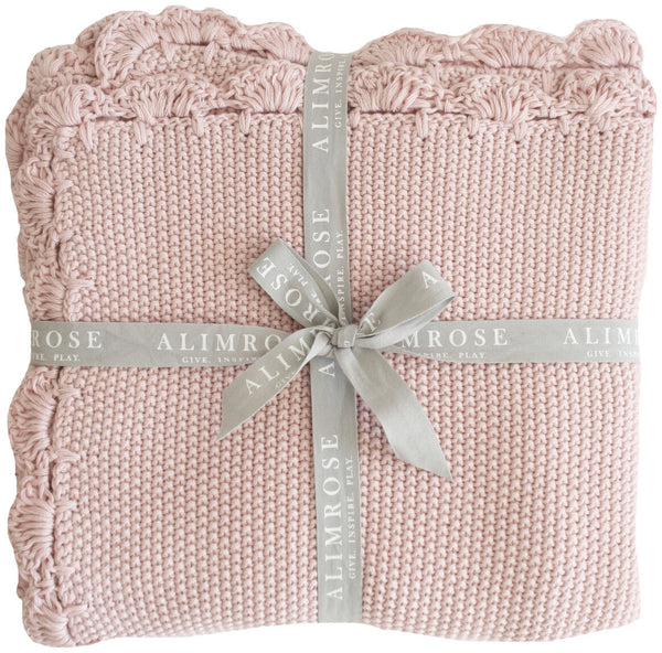 Knit Mini Moss Stitch Baby Blanket Petal Pink