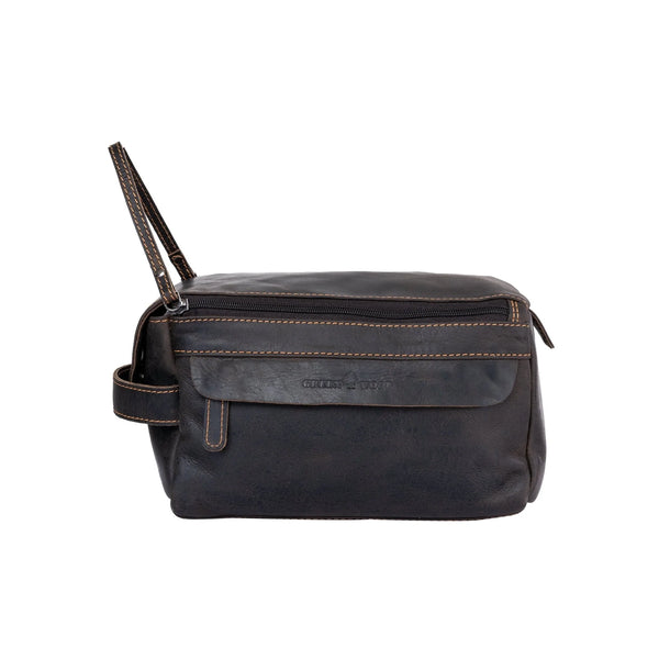 Leather Travel Wash Bag - Darwin Brown