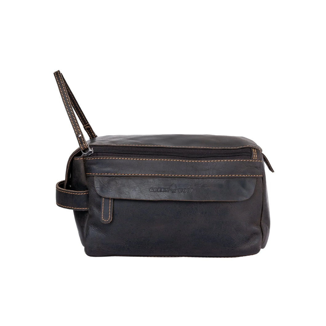 Leather Travel Wash Bag - Darwin Brown