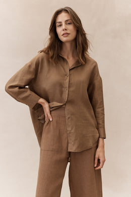 Boyfriend Linen Shirt Mocha (Various Sizes)