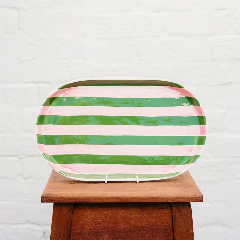 Oval Platter - Pink & Green