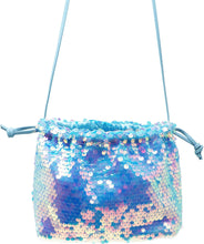 Mermaid Blue Sequin Cross Body Drawstring Bag