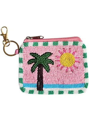 Beaded Keychain Pouch - Palm Tree & Sun