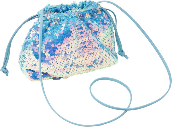 Mermaid Blue Sequin Cross Body Drawstring Bag