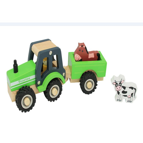 Green Farm Tractor With Trailer