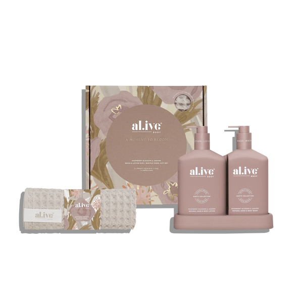 A Moment in Bloom GIFT SET - Raspberry Blossom & Juniper Duo + Waffle Towel