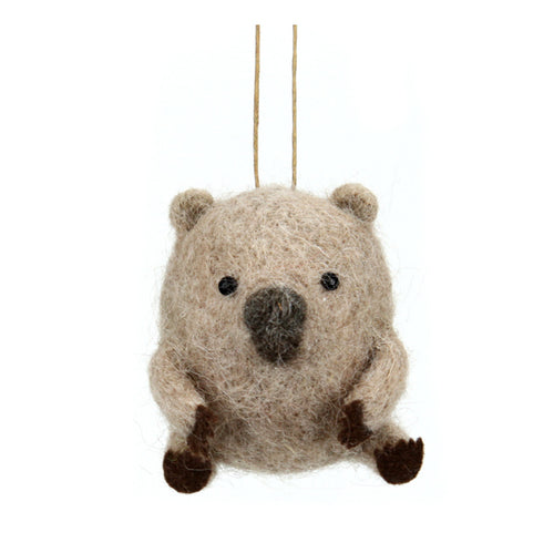 Wool Hanging Wombat - Brown